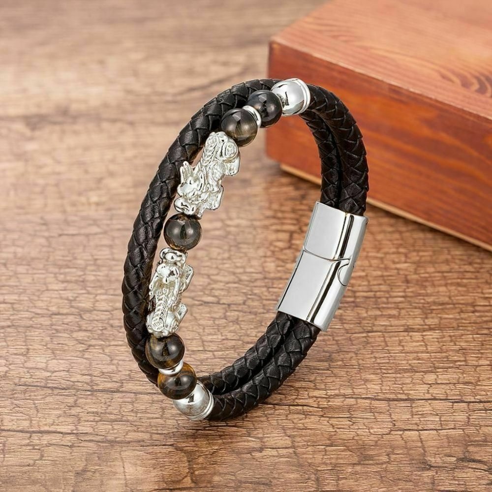 DRAGON LEATHER BEADED BRACELET.